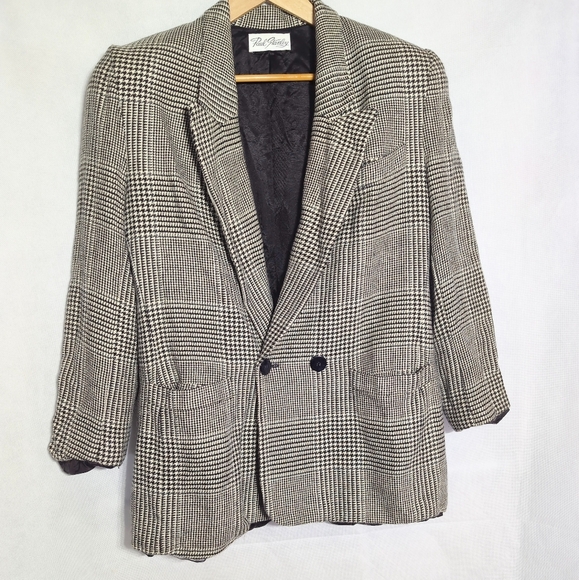 Paul Stanley Sz 12 Black and White Checkered Blazer Wool Blend - Picture 2 of 6